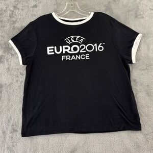 UEFA EURO 2016 France Ringer Tee Womens 12 Black White Short Sleeve‎ Licensed